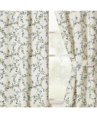 Ellis Vintage Stylish Medium Scale Printed Vine Pattern 1.5" Rod Pocket Tailored Pair with Ties 56"x63" Azure
