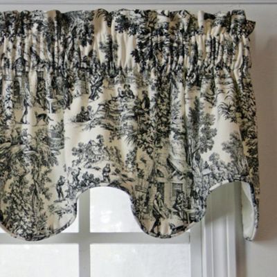Victoria Park Toile High Quality Room Darkening Solid Color Lined Scallop Window Valance - 70 x15" Black
