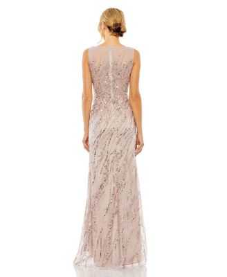 Women's Sleeveless High Neck Sequin Beaded Gown