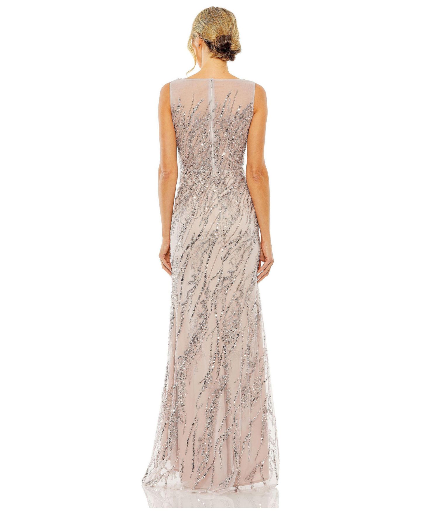 Женское платье Mac Duggal Sleeveless High Neck Sequin Beaded Gown, цвет: Винтажный сиреневый — фото 2