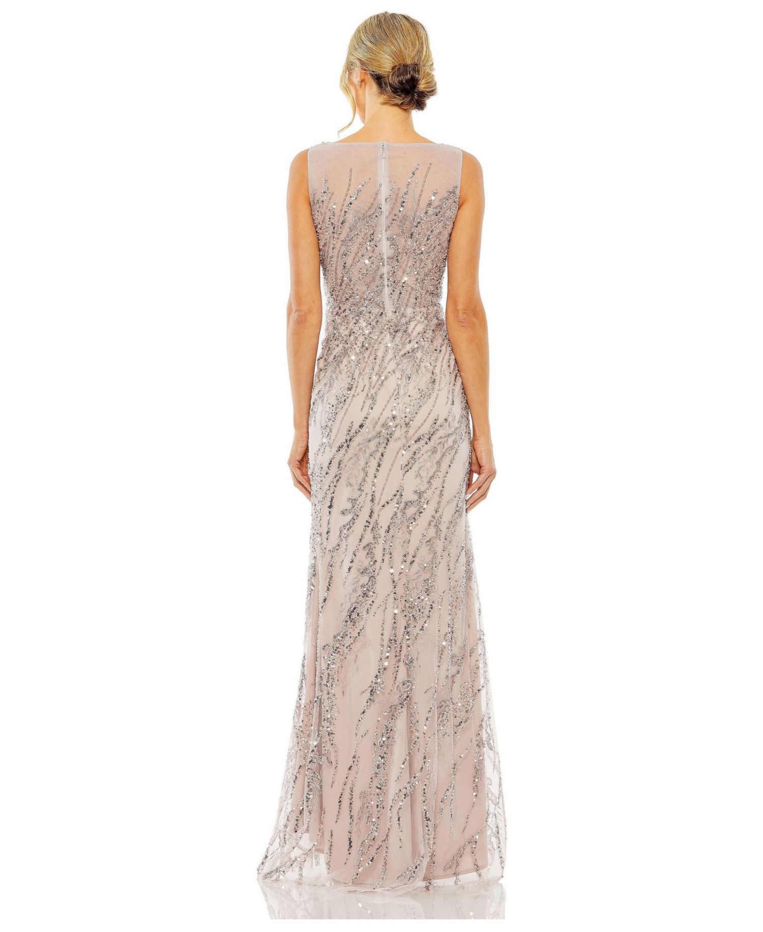 Women's Sleeveless High Neck Sequin Beaded Gown