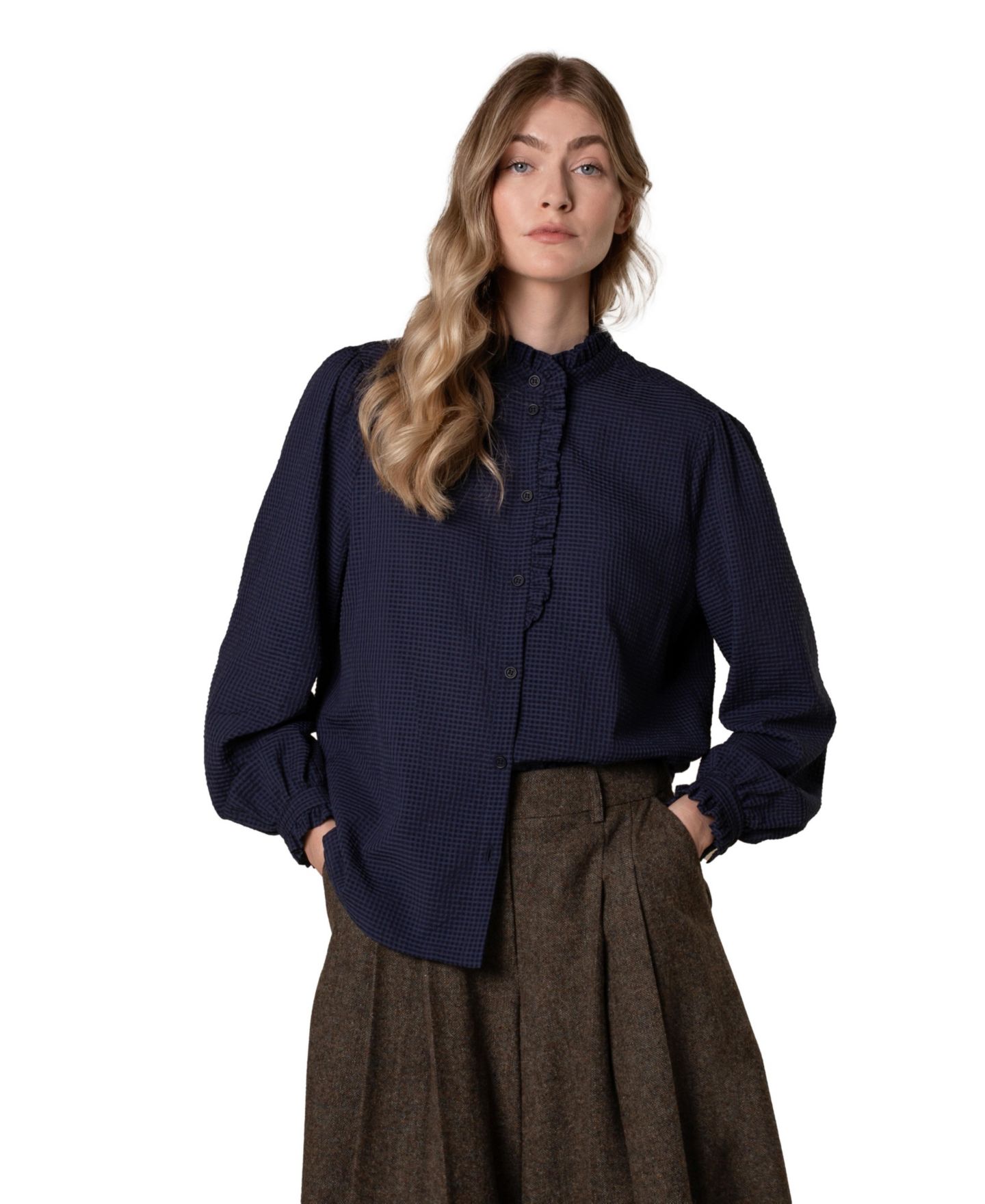 Женская блузка Celtic & Co. Textured Frill Collar, цвет: Тёмный тёмно-синий — фото 6