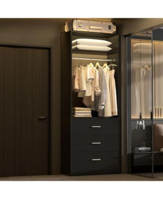 Freestanding 2FT Closet System with 3 Wooden Drawers, 24'' Closet Organizer System with Hanging Rod & Shelves