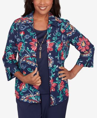 Plus Size Saratoga Springs Paisley Floral Two in One Top with Necklace
