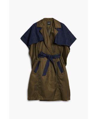 Women's Bimaterial trench-style poncho