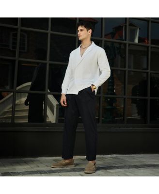 Men's Daisy White Double-Breasted Moziac Shirt