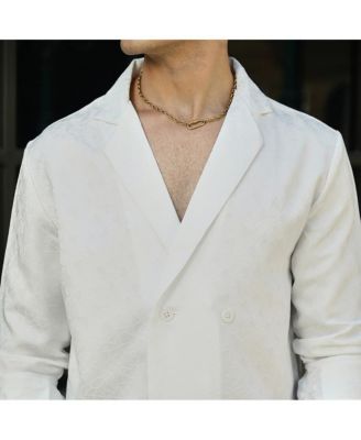 Men's Daisy White Double-Breasted Moziac Shirt