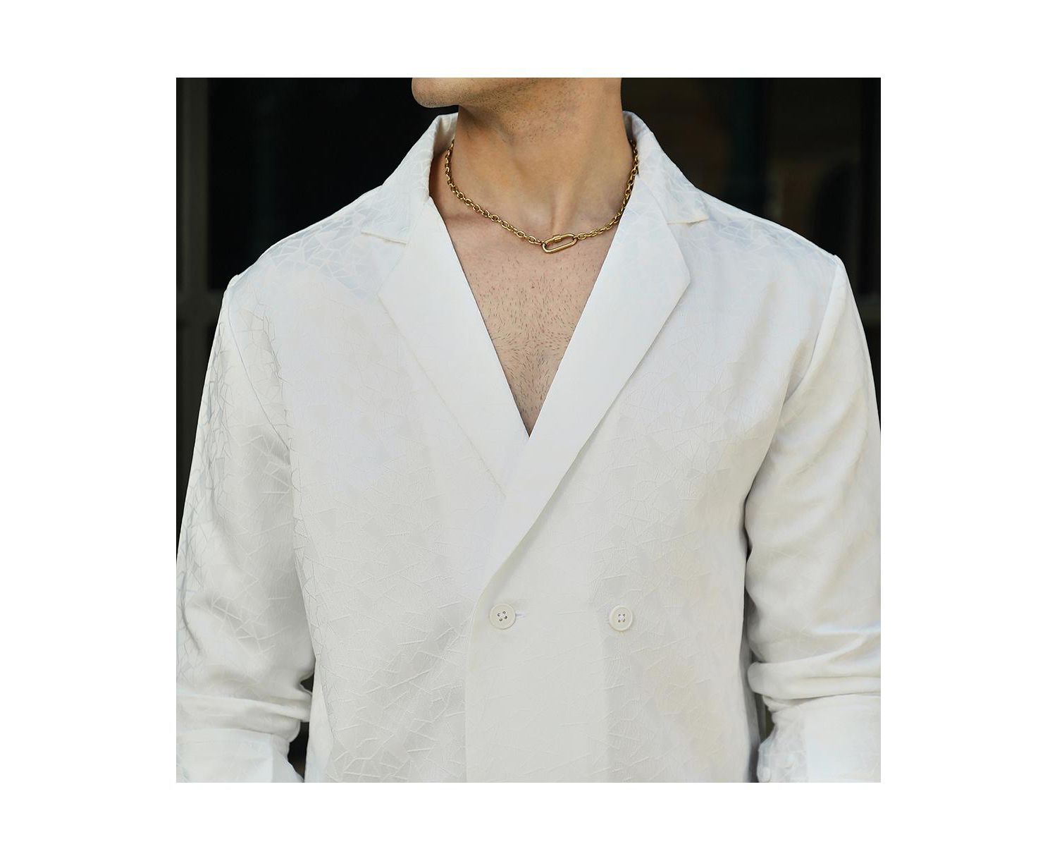 Men's Daisy White Double-Breasted Moziac Shirt