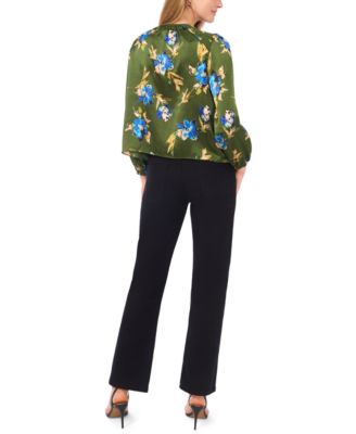 Petite Long-Sleeve Ruched Shoulder Tie Top