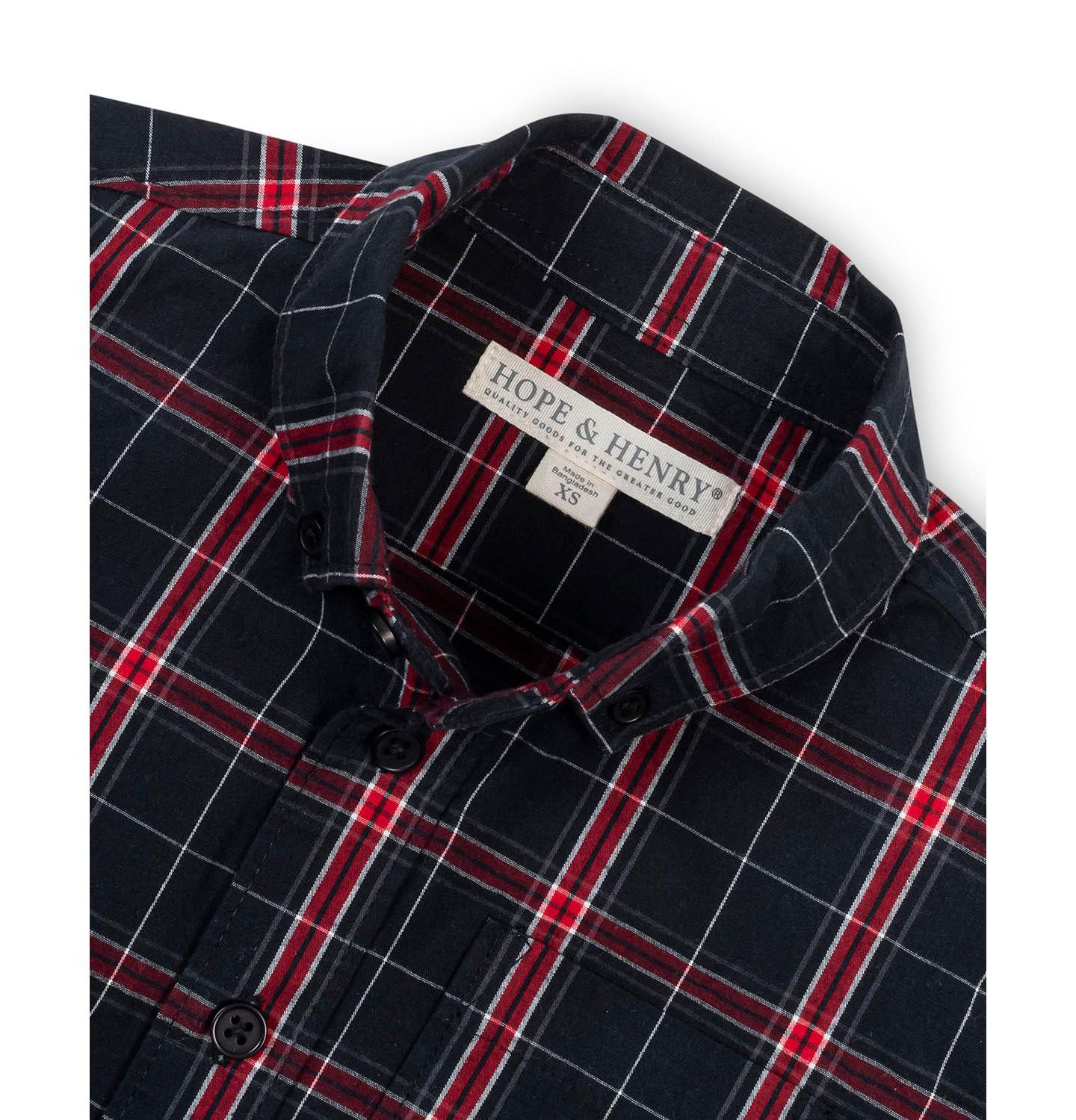 Рубашка Hope & Henry Organic Long Sleeve Stretch Poplin Shirt для мальчиков, цвет: Чёрный клетчатый — фото 2