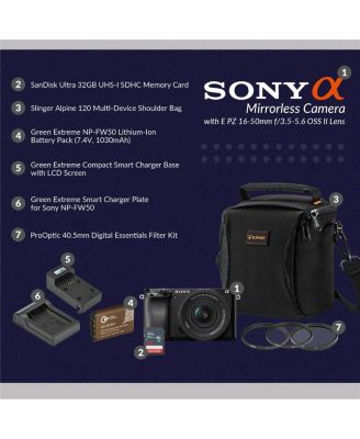 Alpha A6100 Mirrorless Digital Camera, with 16-50mm Lens (Black) Basic Bundle with Filter Kit, Battery, Charger, Bag, 32GB SD Card