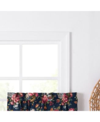 Ellis Bella Rose Stylish Medium Scale Printed Floral Pattern 1.5" Rod Pocket Tier 56"x36" Navy