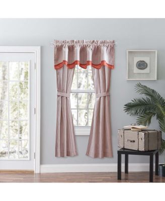 Plaza Classic Ticking Stripe Printed on Natural Ground Tailored Panel Pair with Tiebacks 56" x 84" Brick