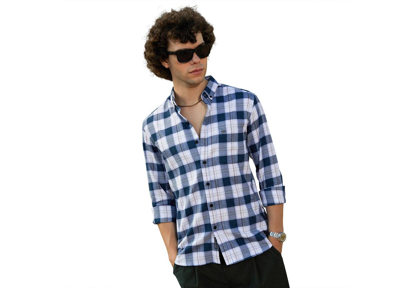 Мужская рубашка Cahoot Campus Sutra Navy Blue Bi-Buffalo Check, цвет: Синий — фото 1