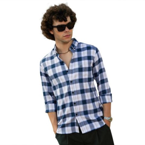 Мужская рубашка Cahoot Campus Sutra Navy Blue Bi-Buffalo Check, цвет: Синий