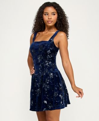 Juniors' Embellished Square Neck Dress