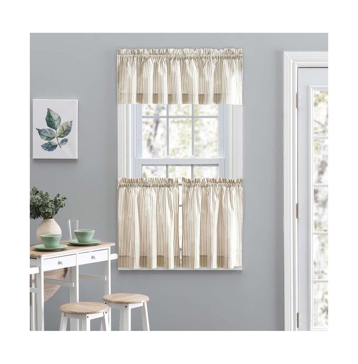 Ellis Curtain Plaza Classic Ticking Stripe Printed on Natural Ground 1.5" Rod Pocket Tailored Valance 58" x 15" Tan
