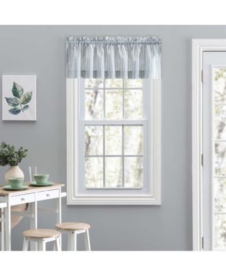 Plaza Classic Ticking Stripe Printed on Natural Ground 1.5" Rod Pocket Tailored Valance 58" x 15" Blue