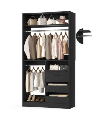 3FT Heavy Duty Closet System 3 Drawers, 2 Hanging Rods and Shelves 36'' Free Standing Closet Organizer