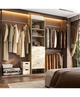 5-8FT Adjustable Closet Organizer System with 3 Drawers and Hanging Rods, Clothes Rack for Closet Organization