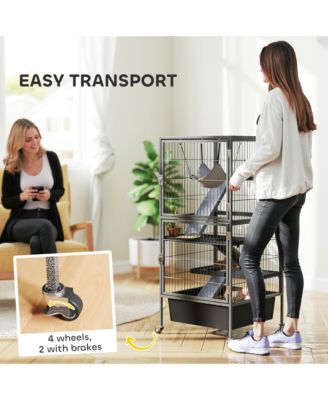 45" Small Animal Cage, 4-Tier Rolling Ferret Chinchilla Cage,