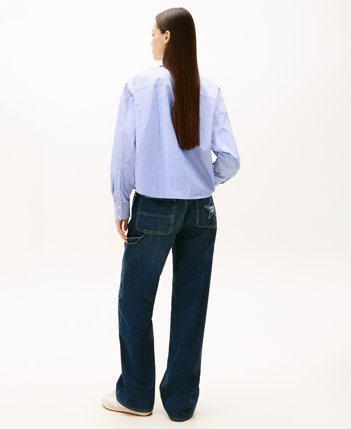 Tommy Jeans Women's Cropped Oversized Party Collared Shirt In Blue