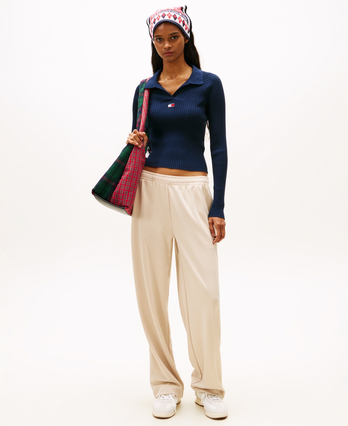 Tommy Jeans Women's Long-sleeve Ribbed Collar Polo Top In Blue