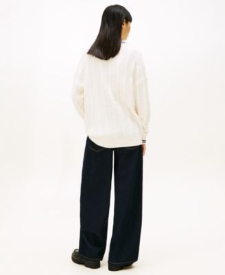 Women's Oversized Flag Cable Long-Sleeve Cardigan