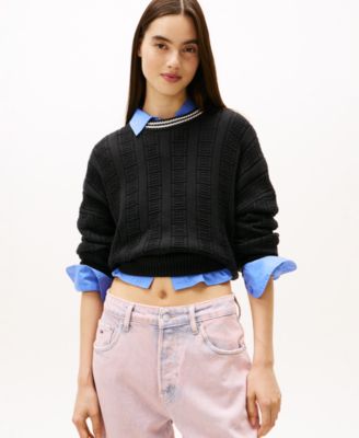 Women's Boxy Flag Cable Long-Sleeve Sweater