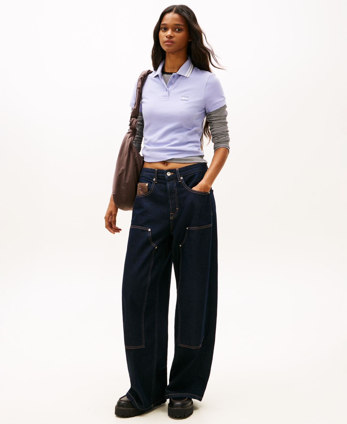 Tommy Jeans Women's Slim Badge Short-sleeve Polo Top In Purple