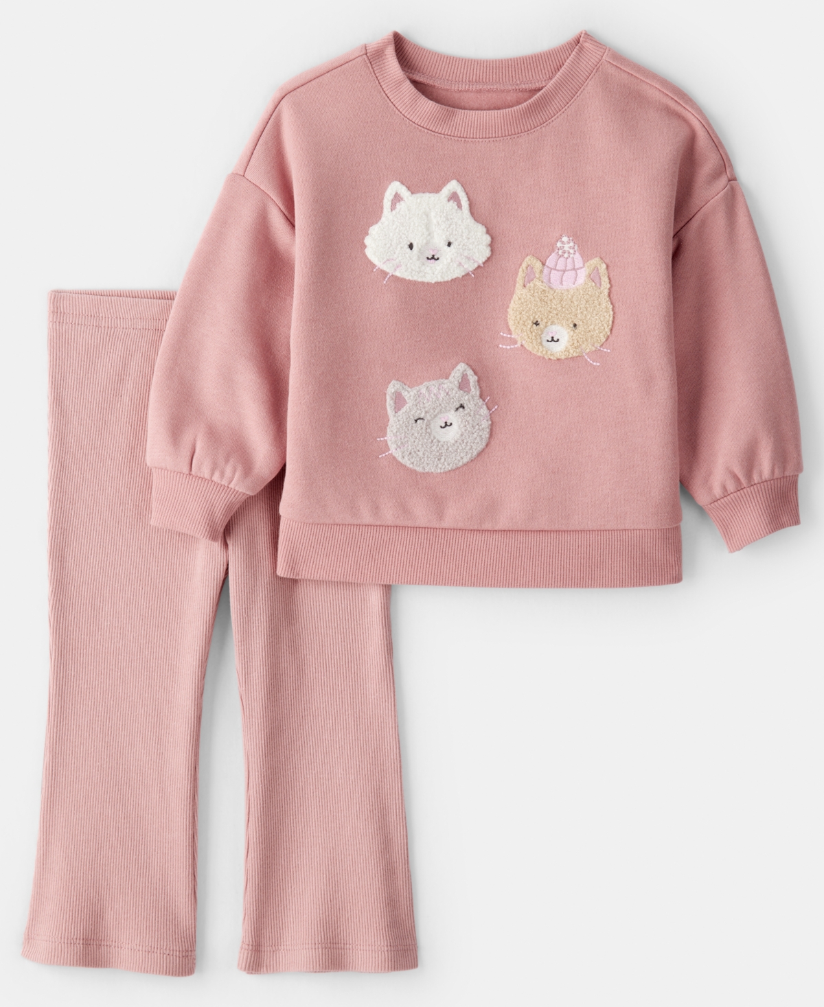 Carter's Baby Girls 2-piece Day Dream Cat Sweatshirt And Pants Set In Pink