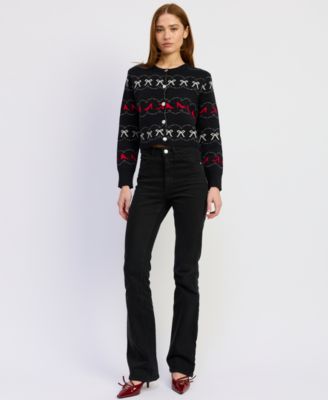 Women's Bow and Heels Knit Long-Sleeve Cardigan Sweater