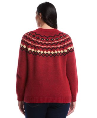 Women's Plus Size Crew Neck Fair Isle Long Sleeve Sweater