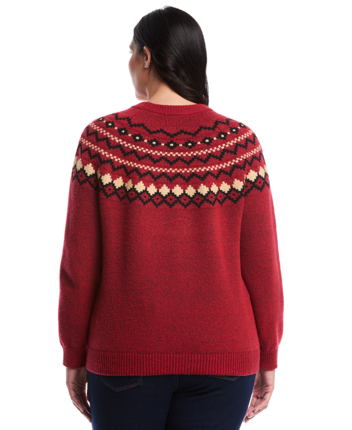 Rafaella Women's Plus Crew Neck Fair Isle Long Sleeve Sweater