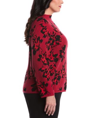 Women's Plus Size Floral Print Mock Neck Long Sleeve Sweater