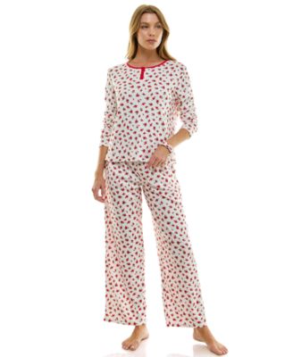 Women's 2-Piece Printed Pointelle Long-Sleeve Top and Pants Set