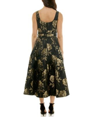 Women's Square Neck Jacquard Midi Dress with Bow
