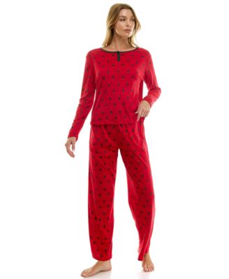 Women's 2-Piece Printed Pointelle Long-Sleeve Top and Pants Set