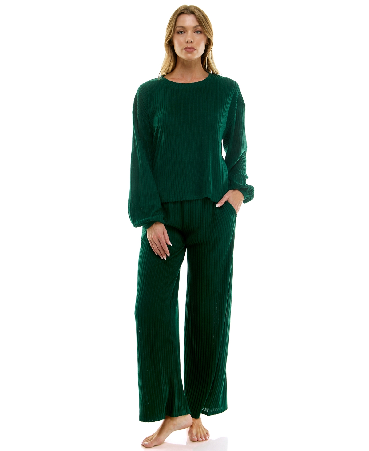 Roudelain Women's 2-piece Long-sleeve Sweatshirt And Wide-leg Pants Set In Green