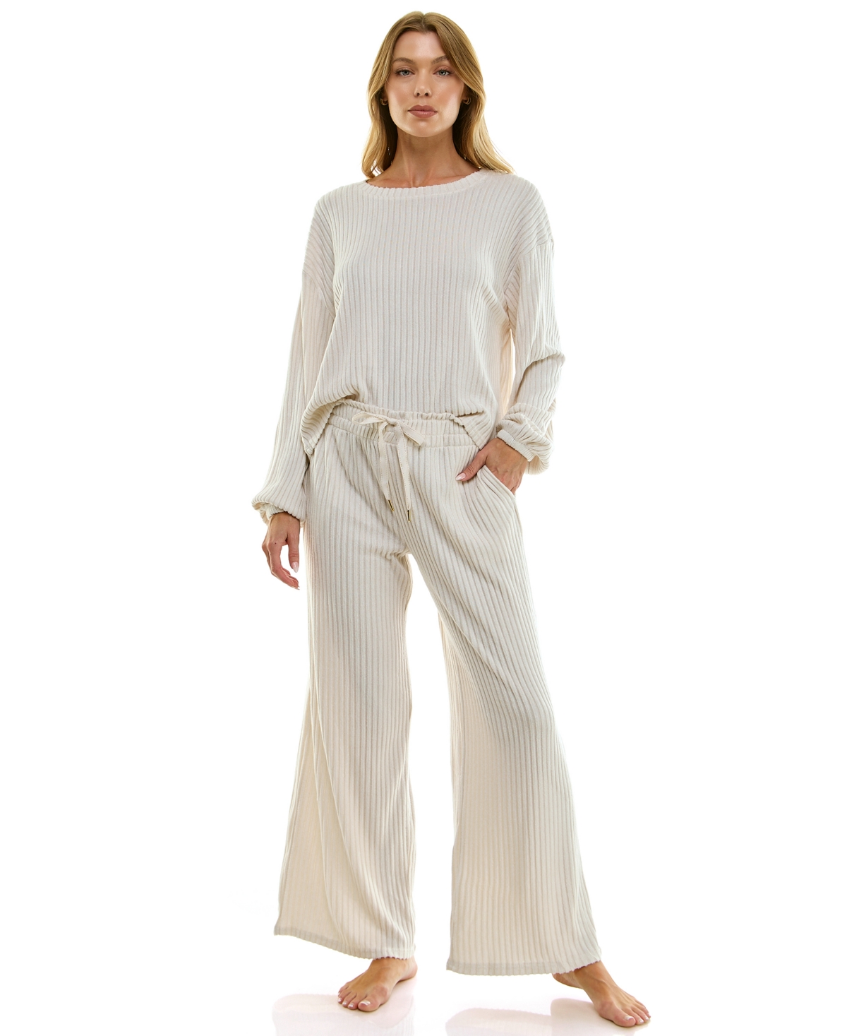 Roudelain Women's 2-piece Long-sleeve Sweatshirt And Wide-leg Pants Set In Neutral
