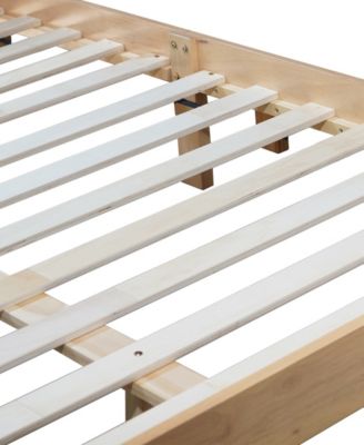 Queen Upholstered Bed Frame with Rattan Headboard and Support Feet, Wooden Frame Queen Size Platform Bed, No Box Spring Needed