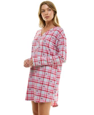 Women's Printed Long-Sleeve V-Neck Sleepshirt