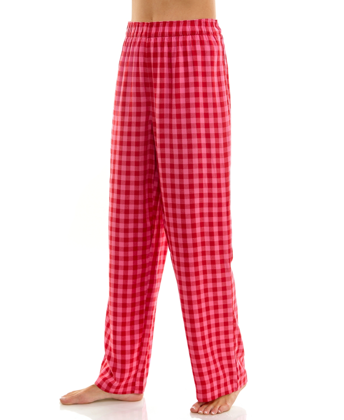 Roudelain Women's Printed Open Leg Contrast Waistband Flannel Pants