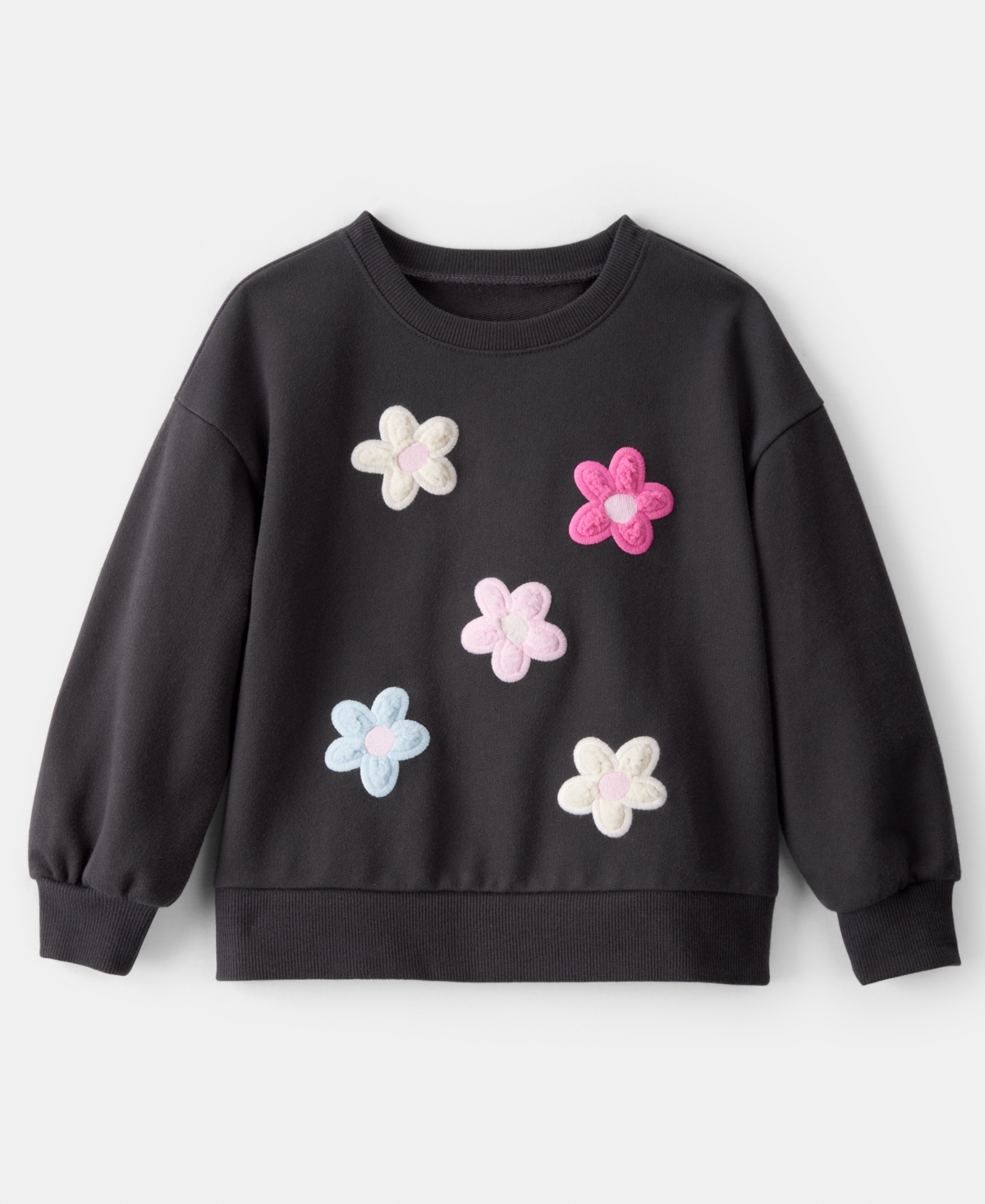 Carter's Girls Toddler 2t-5t Floral Long-sleeve Pull-on Sweatshirt In Black