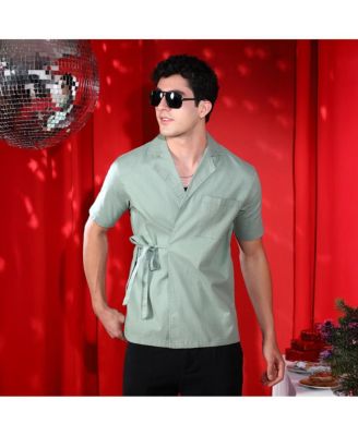 Men's Sage Green Korean Wrap Shirt