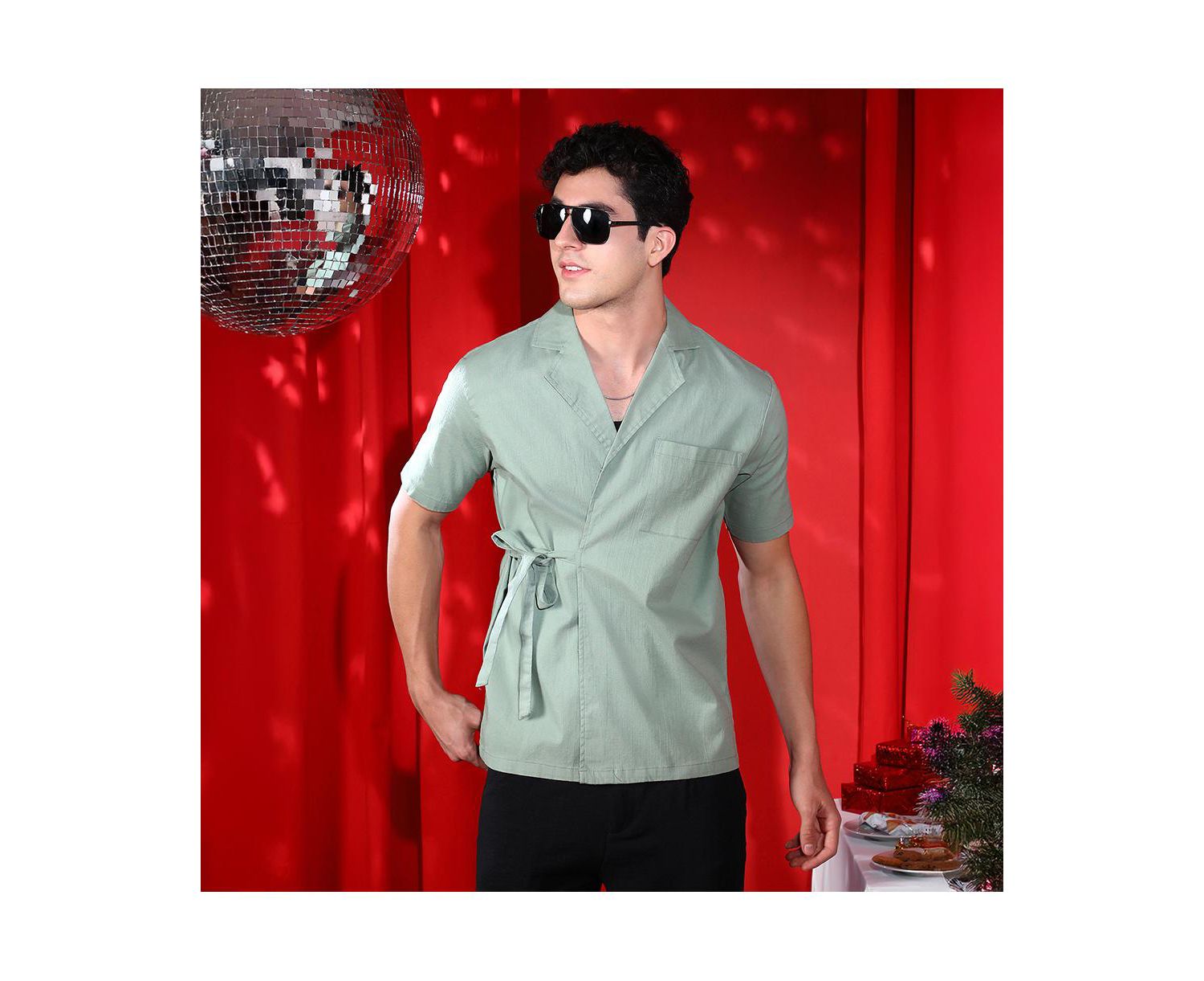 Men's Sage Green Korean Wrap Shirt