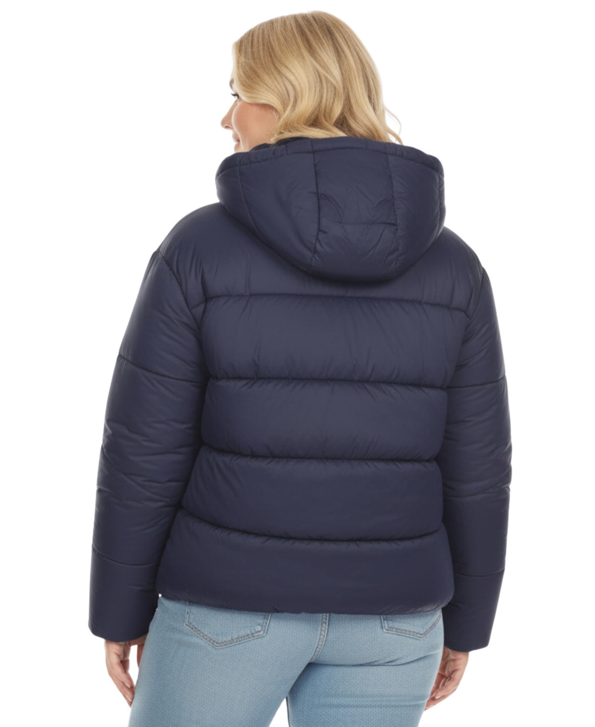 White Mark Plus Size Quilted Puffer Crop Jacket With Hood In Blue