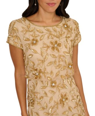 Women's Boat-Neck Blouson Beaded Gown