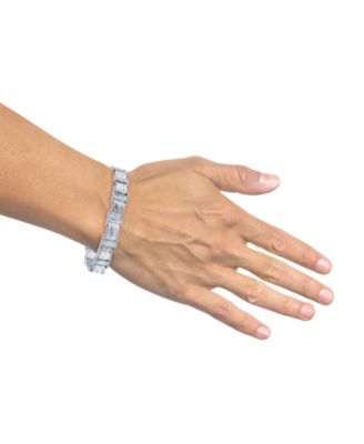 Diamond Round & Baguette Square Link Bracelet (3/4 ct. t.w.) in Sterling Silver