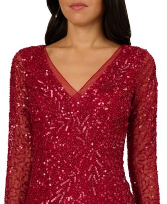 Women's Long-Sleeve Beaded Full-Length Gown